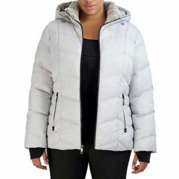 NEW Nautica Ladies’ Quilted Puffer Hooded Jacket Gray (Silver) Size Small - Picture 2 of 4